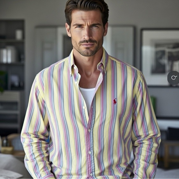 Polo Ralph Lauren Other - Vintage Polo Ralph Lauren Multicolor Rainbow Striped Button Down Shirt Size L